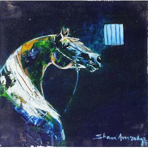 Shan Amrohvi, 08 x 08 inch, Oil on Canvas, Horse Painting, AC-SA-096